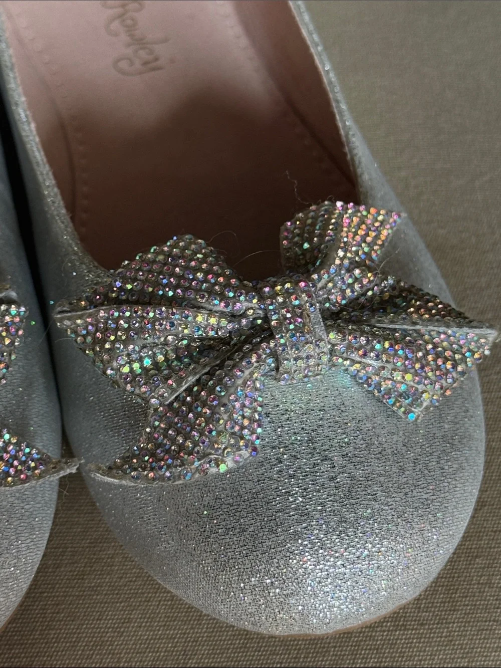 Cynthia Rowley Iridescent Silver-Glitter Rhinestone Bow Ballet Flats